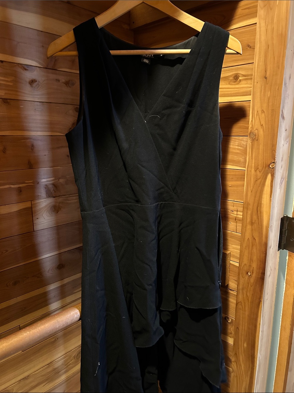 DKNY Black Asymmetrical V-Neck Sleeveless Dress